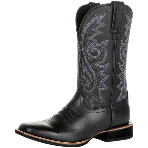 Cowboy Boots Faux Leather Winter Shoes Retro Men Women Boots Embroidered Western - Picture 7 of 19