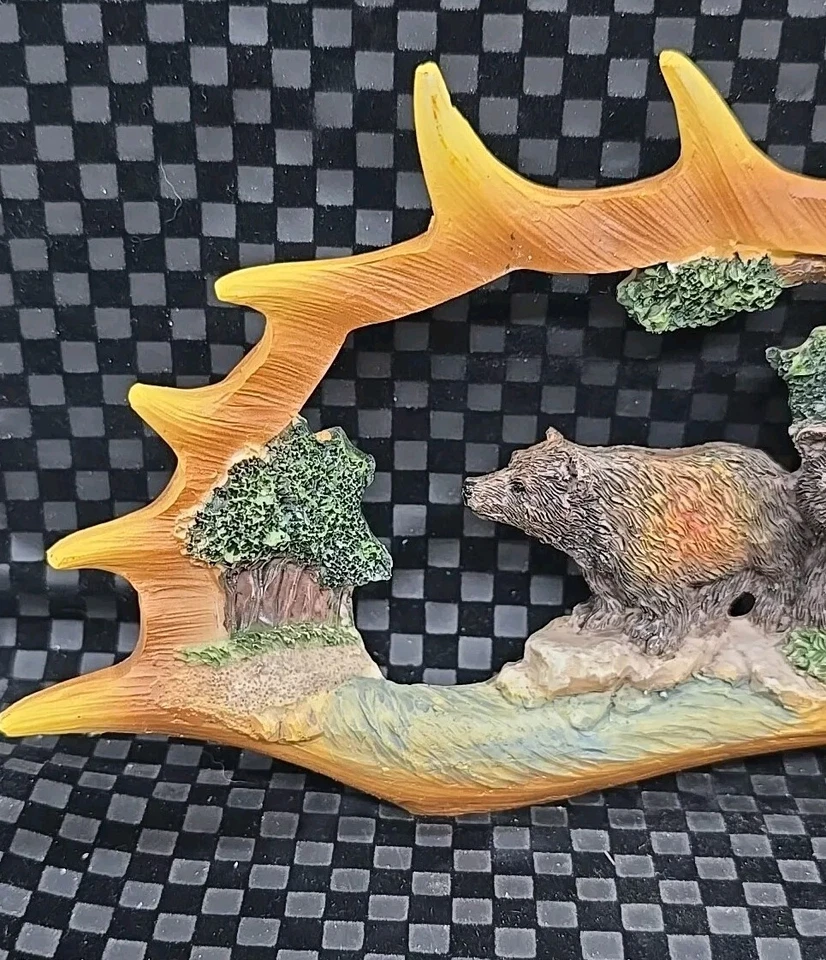 Resin Faux Elk Antler Carved Bear Landscape Home Country Cabin Decor - Image 4 of 4
