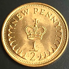 Great Britain 1/2 Penny 1971 Gem Unc. 1st Year   KM #914 17 MM BRONZE VINTAGE