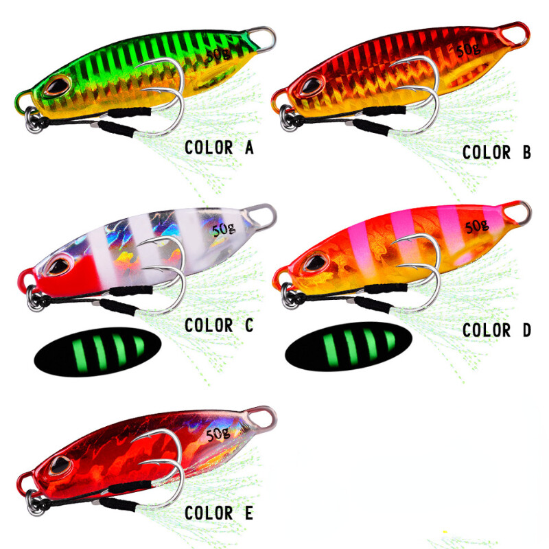 5x Slow Fall Pitch Fishing Lure 10-50g Sinking Lead Metal Flat Jigging Bait Hook