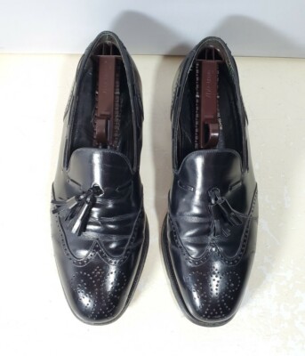 Vintage Florsheim Imperial Black Leather Wingtip Slip on Tassel