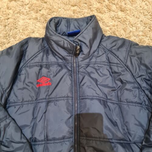 Vintage Umbro Jacket Mens 2XL XXL Blue Puffer Quilted Football Down Long Winter - Picture 3 of 11