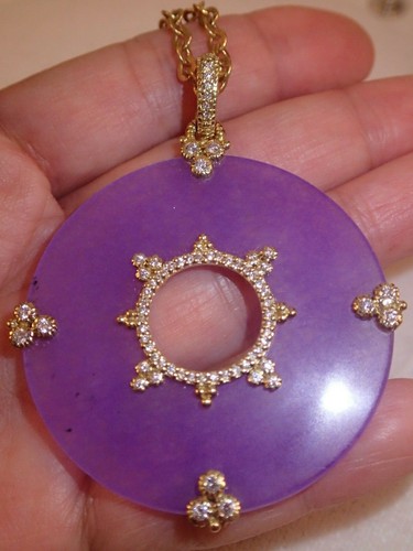 Judith Ripka heavy 18k YG 0.42ct diamond Lavender gemstone circle Pendant 13.3g - Picture 4 of 8