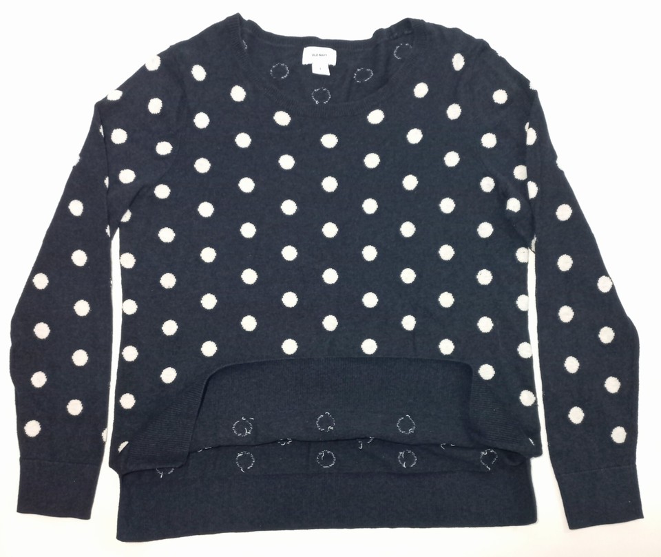 Old Navy Cotton Blend Polka Dot Cardigan Sweater Navy/White Pullover
