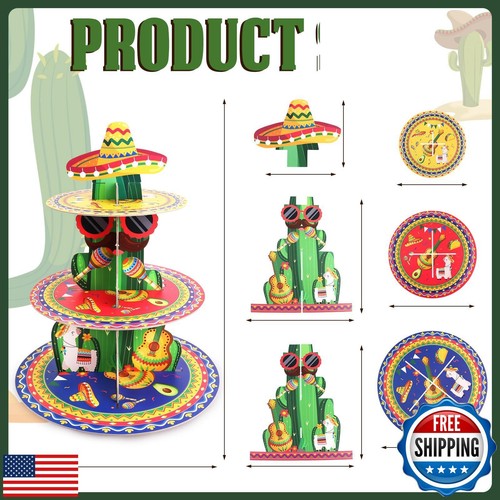 Eaezerav Fiesta Party Decorations 3 Tier Mexican Cupcake Stand Cinco De Mayo - Picture 2 of 5
