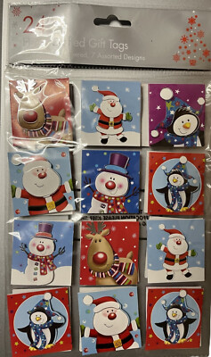 Weihnachten 24er Pack 3D Geschenk, Geschenkanhänger - süßes lustiges Design selbstklebend.