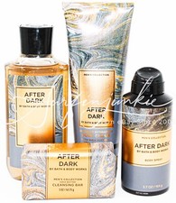Bath Body Works Men's After Dark Men's Body Spray Cream Shower Gel Bar Soap 4p