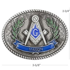 MASON Stone Crafters Belt Buckle Masonic symbols compass Blue Templar