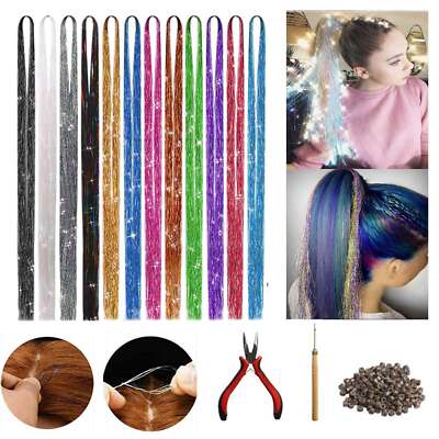 Fairy Hair Tinsel Kit Sparkling Shiny Hair Extensions 4000 Strands 12 Colors US