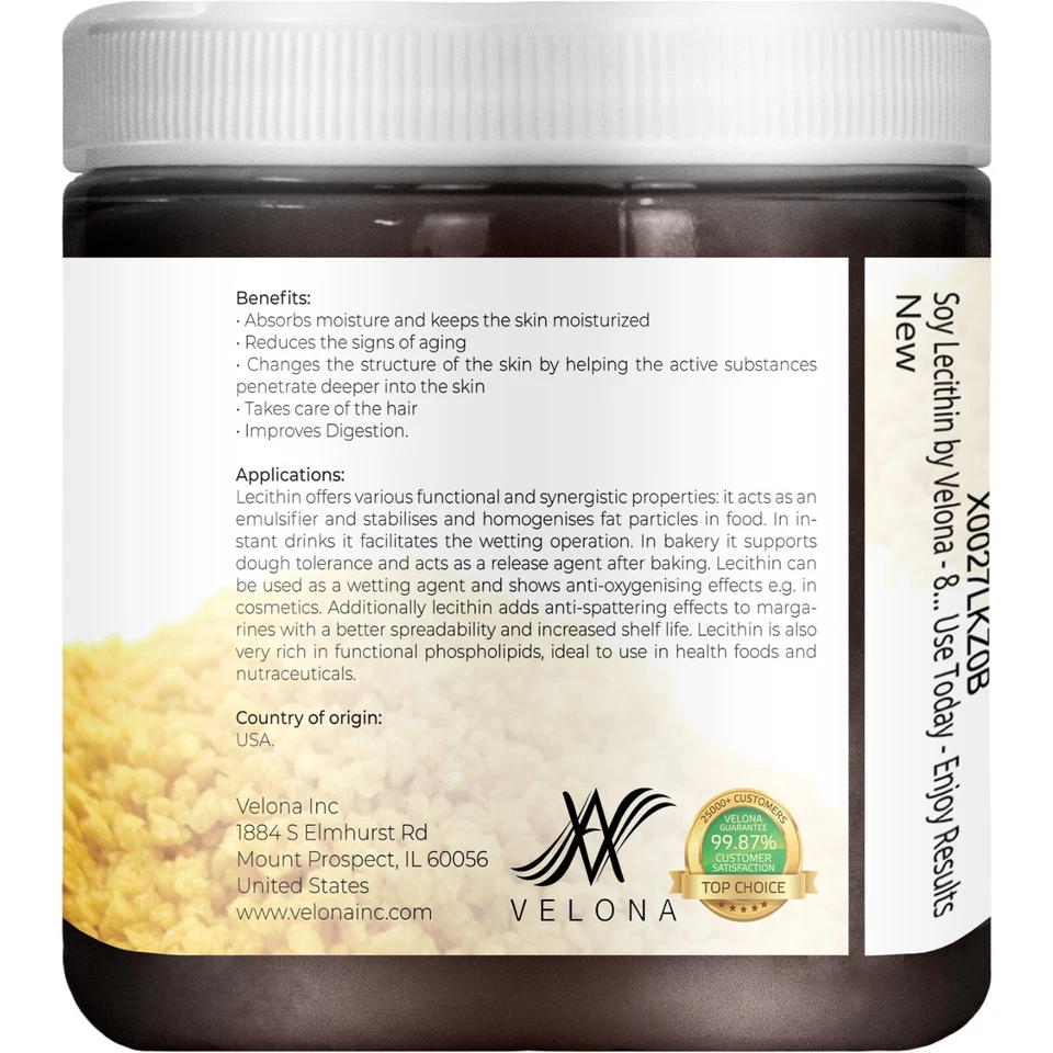 Lecitina de Soja da Velona - Fl Oz 8 Não Refinado, Prensado a Frio, Cabelo Corpo Cuidados com a Pele - Imagem 4 de 4