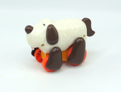 Tomy Pull 'n Roll Pets Walking Dog White Brown Vintage 1980s Works