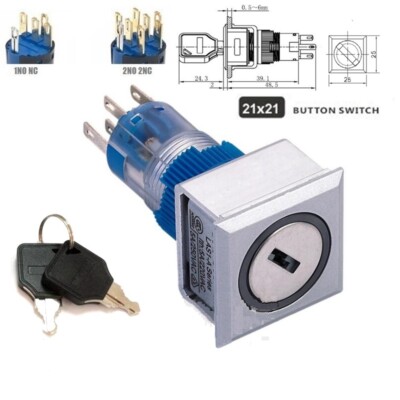 22mm3Position maintain2NO2NC Ring LED illuminated Square Plastic Key Lock Switch