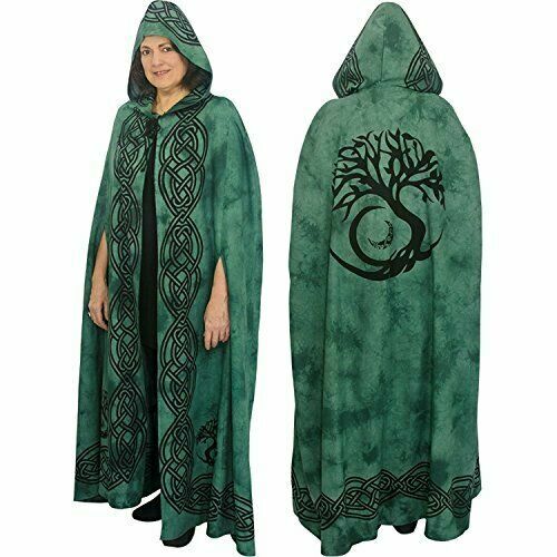 TREE OF LIFE CLOAK GREEN/BLACK RITUAL ROBE PAGAN WICCA GODDESS CELTIC ...
