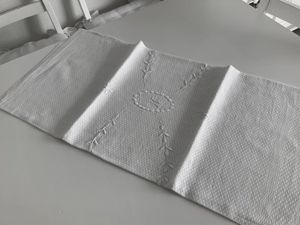 Linge Ancien Serviette de Toilette Piqué De Coton BRODÉ Plumetis Monogramme N - Photo 4/4