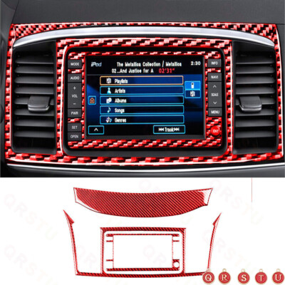 3Pcs For Mitsubishi Lancer Red Carbon Fiber Interior GPS Navigation Cover Trim