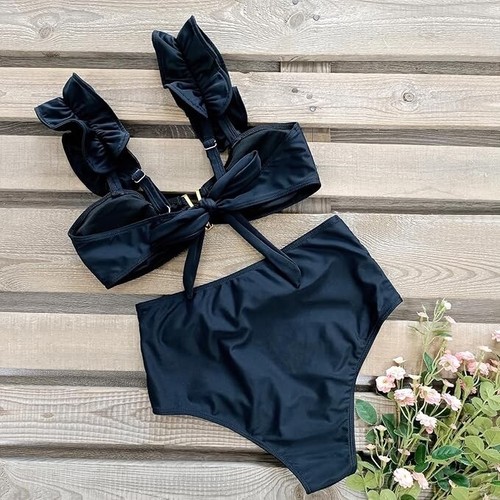 Traje de baño SPORLIKE para mujer con volantes cintura alta correas ajustables bikini acolchado natación - Imagen 22 de 26
