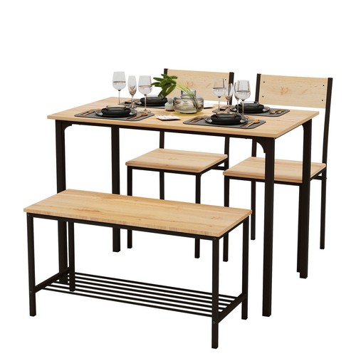 Modern Dining Table and Chairs Set 2/4 Seats Metal Frame Kitchen Home Grey/Brown - Picture 26 of 26