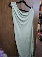 Pretty Little Thing Green Ribber One Shoulder Midi Dress Size 14