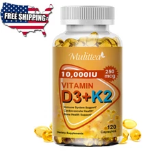 Vitamin K2 (MK-7) 250 MCG with D3 10,000 IU Supplement for Heart and Bone Health