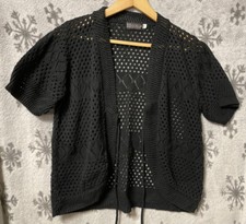 Gazelle Black Crocheted Style Short Sleeved Cardigan Size M Medium to L Large