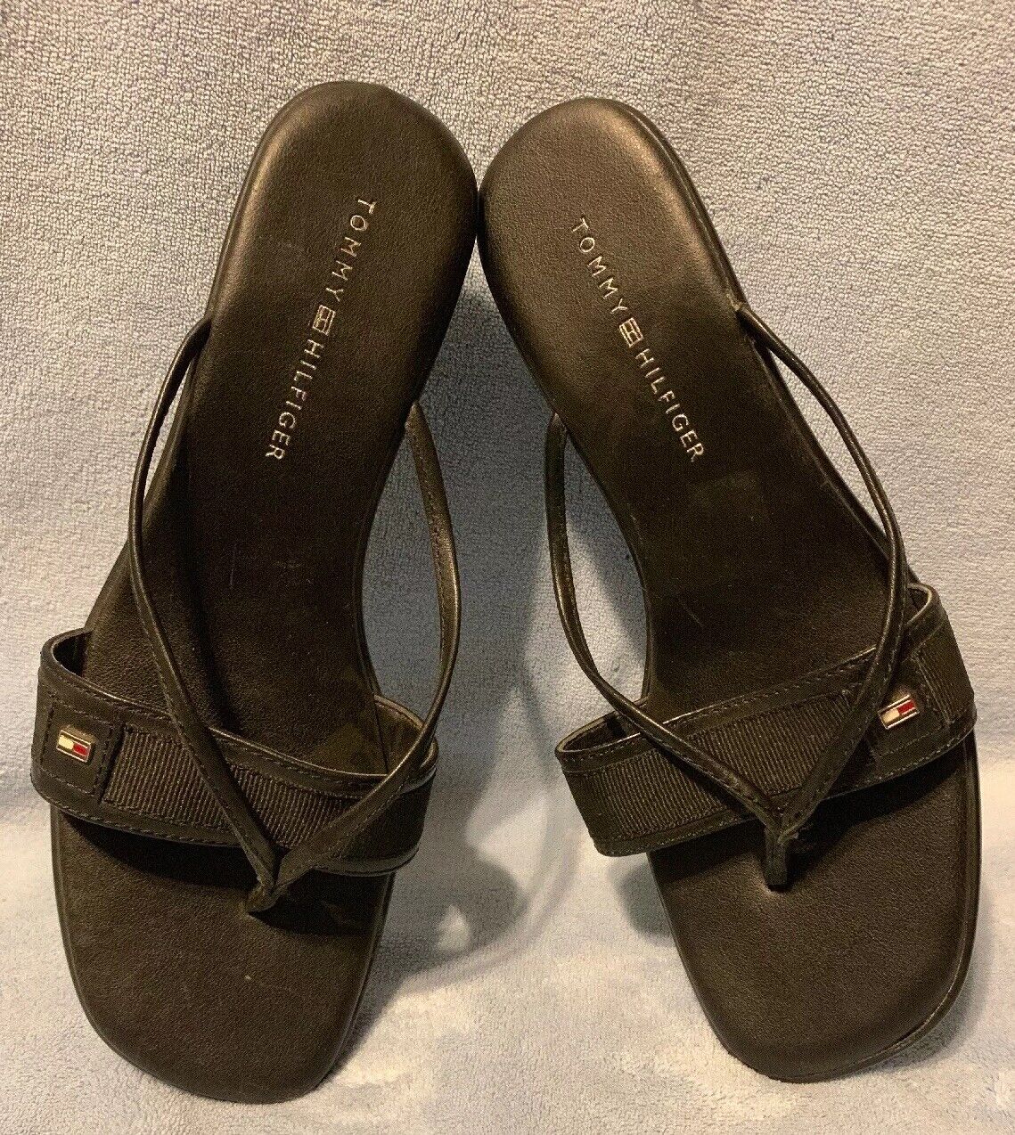 Tommy Hilfiger Womens Sandals Martina Black High Heel Slides Thongs 7.5 | eBay