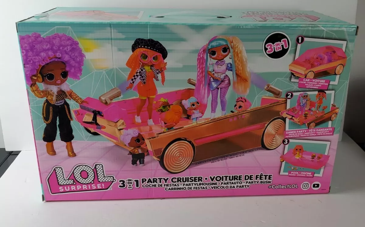 Voiture de fête LOL Surprise 3 en 1 avec piscine surprise, piste de danse  et lumières noires magiques, multicolore – excellent cadeau pour les filles  de 4 ans et + 