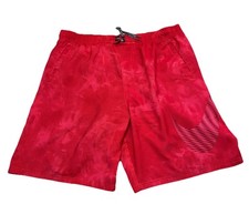 Mens Large Nike Tie-Dye Shorts Large Swoosh Red Lined Logo Swim Polyester