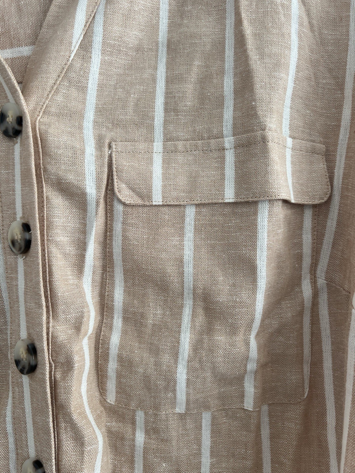 Damart Women’s Beige Striped Button Down Short Sleeve Linen Blend Dress UK 24 image 5