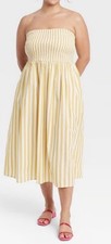 A NEW DAY WOMEN'S STRAPLESS SMOCKED TUBE SUNDRESS MIDI LENGTH STRIPED SIZE M