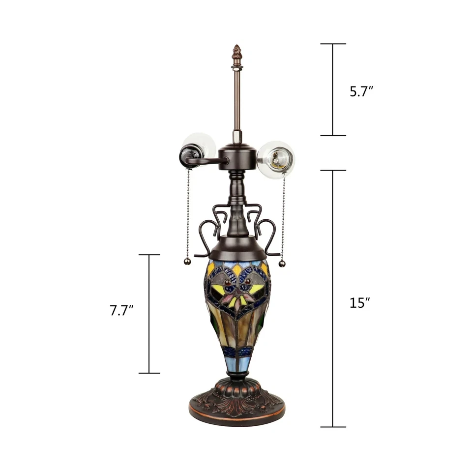 Lámpara de Mesa de Escritorio de Vidrieras Estilo Tiffany Doble Iluminación Diseño Floral Pantalla Foto 2 de 4