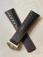 Black Red Leather Watch Strap With Deployant Clasp - TAG Heuer Carrera Monaco