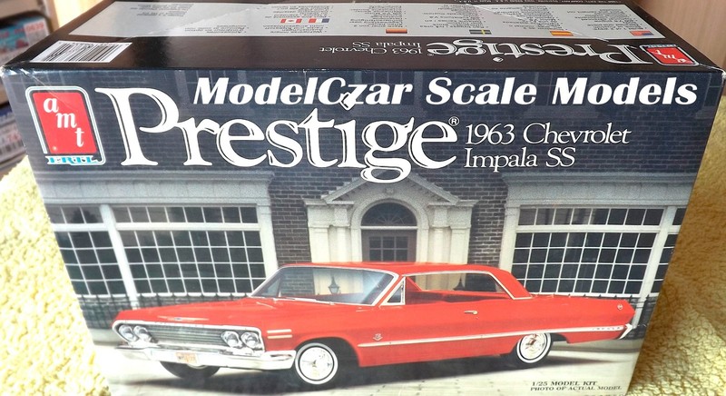 1963 CHEVY IMPALA HARDTOP, 1/25 AMT #6834 MODEL KIT, OPEN BOX/BAGGED/TREED PARTS