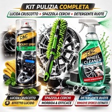 Kit Pulizia Auto Completo Lucida Cruscotto + Spazzola Cerchi + Detergente Ruote