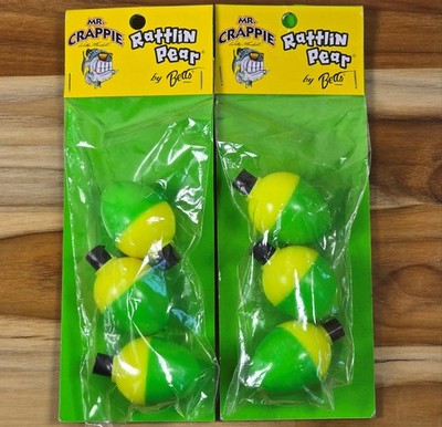 (2) Mr. Crappie by Betts Rattlin Pear Float 1-1/4'' Yellow Green 3 pack 6 Total!