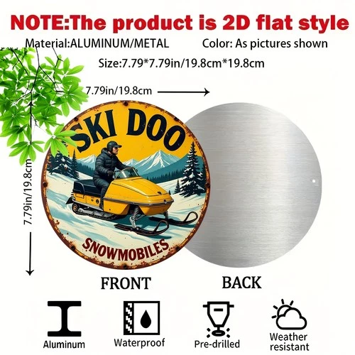 2D Flat, [Tin Metal Signs Home Décor 8x8 Inch Piece Vintage Ski Doo Snowmobile L