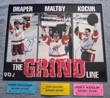 Redwings Grind Line Joe Kocur Maltby Draper Autographed Hockey 16x20 Photo  