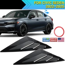 Pair Rear Window Louver Vent Cover For 2022-2025 Honda Civic Sedan Gloss Black