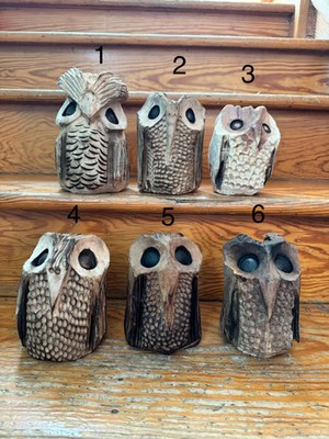 Chainsaw and Dremel Carved Wooden Baby Owls   Black Walnut, Cherry, & Cedar!