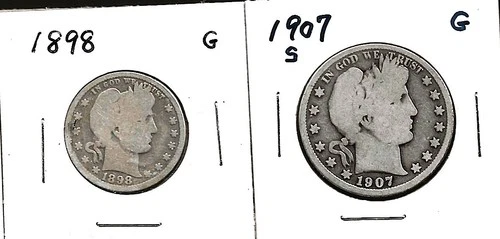 1907 "S" HALF DOLLAR & 1898 QUARTER DOLLAR 90% SILVER