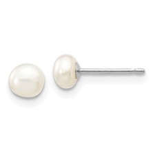 14k White Gold 4-5mm White Button Freshwater Cultured Pearl Stud Earrings