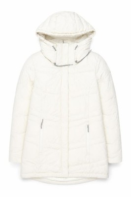 Columbia Damen Puffer Jacke Mantel Größe L Elfenbein Langarm Freizeit Kapuze