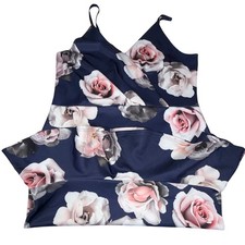 NWT Boohoo Plus Women's 20 Navy Floral Wrap Peplum Midi Dress