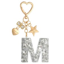 Cute Initial Letter Keychain, Letter M Keychains for Women Girls Bling Silver