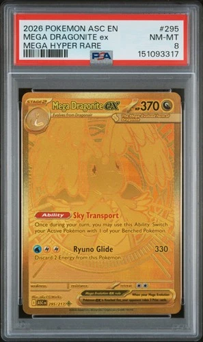 2026 POKEMON ASC EN-ASCENDED HEROES MEGA HYPER RARE #295 MEGA DRAGONITE EX PSA 8