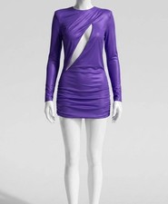 Versace Women's Purple Slash Cutout Ruched Long-Sleeve Mini Dress Size 38