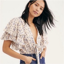 Free People Call Me Later Bodysuit Top Women Size S Casual Paisley Boho