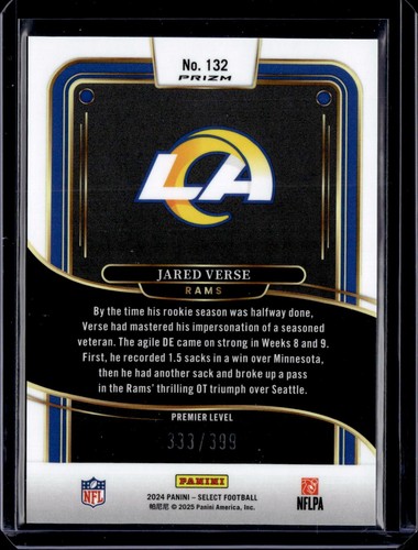 2024 Select Football Jared Verse #132 Premier Level Orange Shock RC 333/399! - Picture 2 of 2