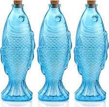 3-Pack Fish Shaped Glass Bottles, Decorative Bottles with Cork Stopper, Fish Dec
