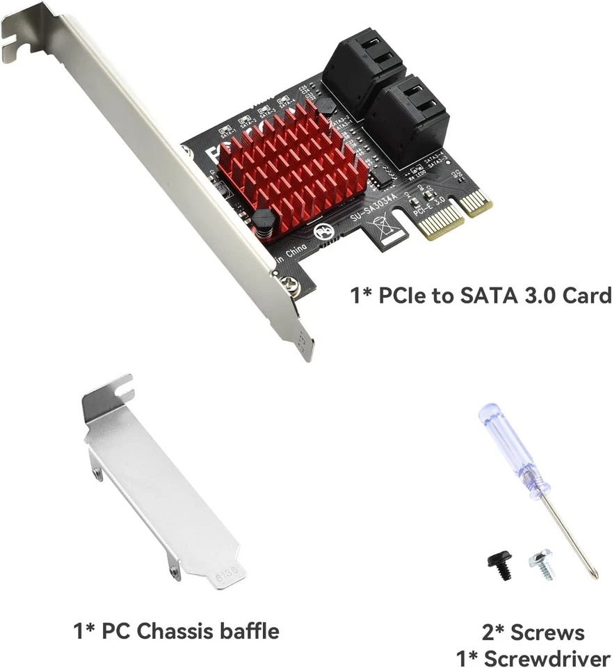 4-Port PCIe to SATA Adapter, 6Gbps SATA 3.0 Expansion Card w/ Low Profile Bracke - Image 2 of 4