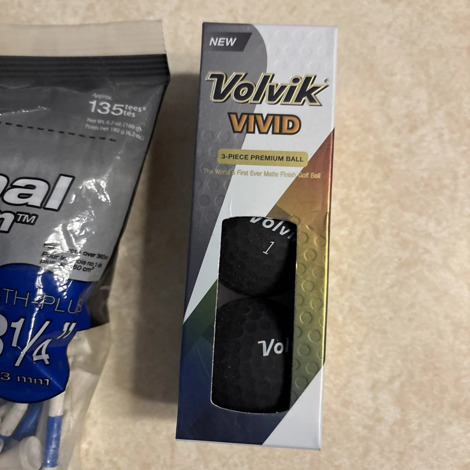 2 Packs Wood Golf Tees And 3 Volvik Black Vivid Golf Balls ￼ - Image 4 of 4